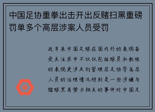 中国足协重拳出击开出反赌扫黑重磅罚单多个高层涉案人员受罚 中国足协重拳出击开出反赌扫黑重磅罚单多个高层涉案人员受罚